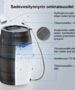 Green Land 170 L sadevesitynnyri – Koottava vesikeräysastia lehtiritilällä ja tyhjennysletkulla - Image 3