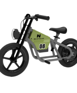 Vihreä-harmaa NextGear E-Cruiser Mini+ sähkötasapainopyörä pyöreällä LED-ajovalolla ja 12 tuuman ilmakumirenkailla