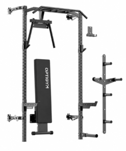 Alternative view of OptiGym seinään kiinnitettävä half rack -kotikuntosalijärjestelmä – Taittuva  monitoimiteline & penkki, max 500 kg