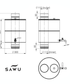 Alternative view of Sawu 19 L RST piippuvesisäiliö – Tehokas vedenlämmitin hanalla 115 mm saunapiippuun