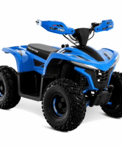 Sininen Tao Motor Elf 750 lasten sähkömönkijä maastorenkailla, LED-valoilla ja käsisuojilla