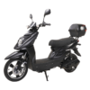 Kontio Motors e-Scooter 2.0 musta sähköskootteri sivusta kuvattuna; näkyvissä musta runko, edessä levyjarru ja alumiinivanne, peilit sekä takana musta tavaralaatikko